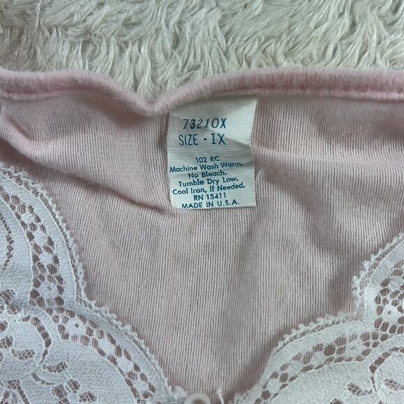 Vintage soft pink flannel nightgown dressing gown, size 1x made in USA - Picture 7 of 8